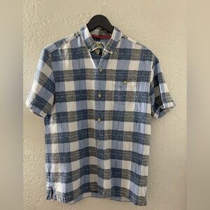 Tommy Bahama Men’s Blue/White Casual Relaxed Checkered Silk Shirt Small